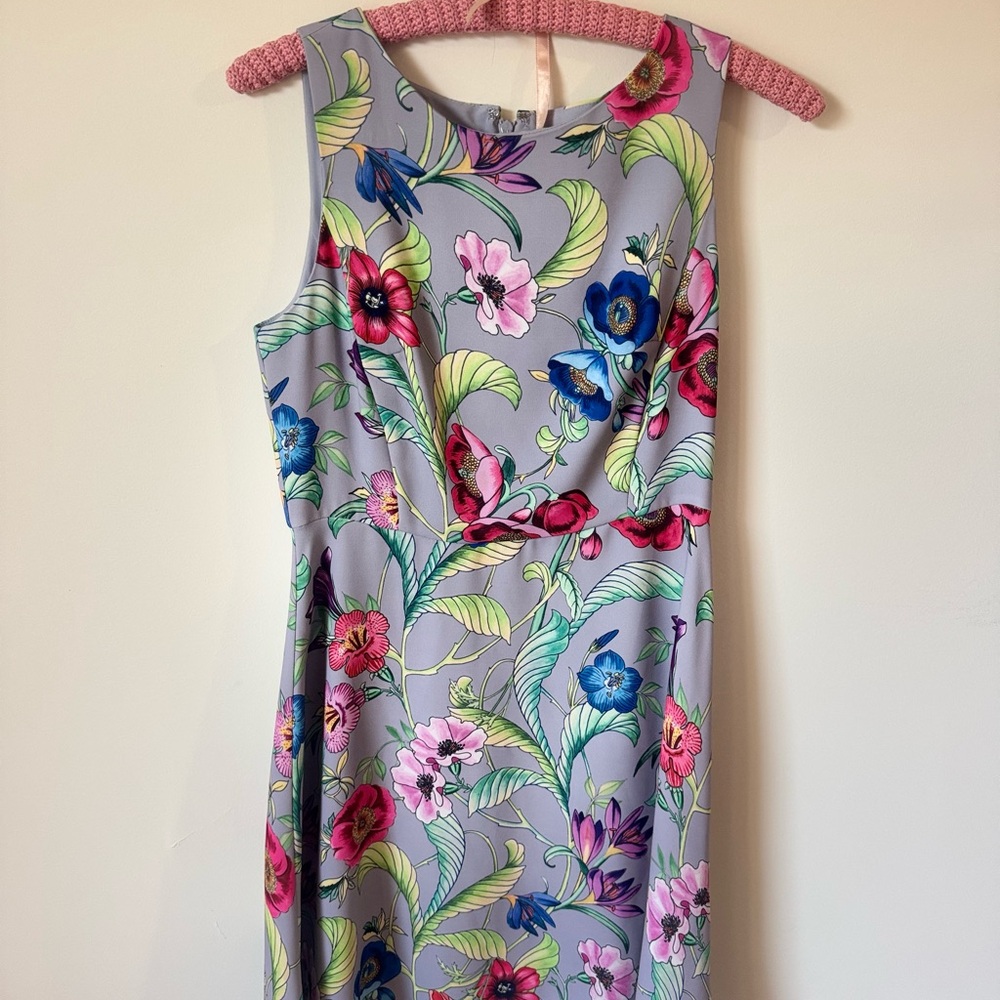 Ann Taylor Lavender Floral Midi Dress with Multicolor Blooms